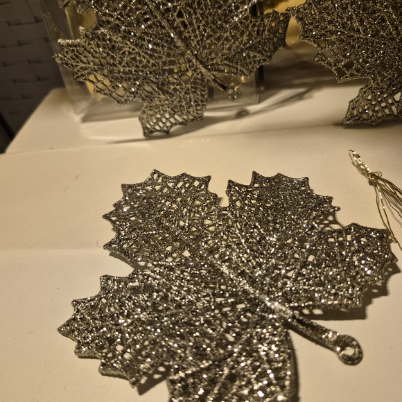 Other - Elegant Glittery Silver Maple Leaf Ornaments - 50 total